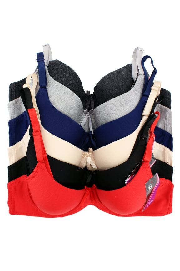 Women's Pack of 6 Supportive Molded Cup Cotton Bra Assorted Colors (C, 40)