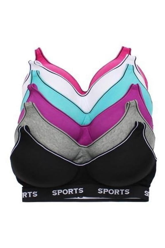 Women's Pack of 6 Supportive Molded Cup Sports Bra 8925 (34,C)