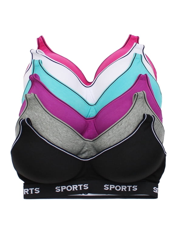 Women's Pack of 6 Supportive Molded Cup Sports Bra 8925 (36, B)