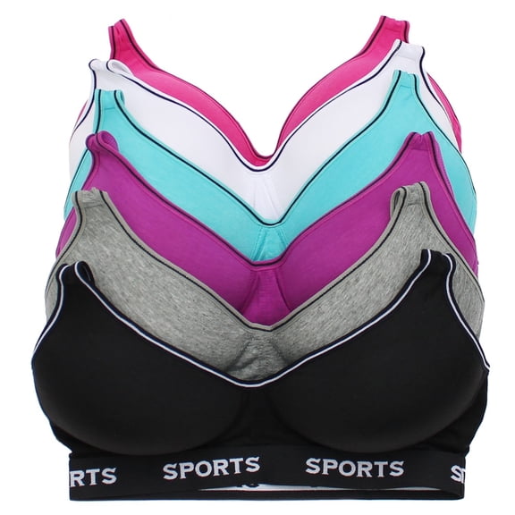 Women's Pack of 6 Supportive Molded Cup Sports Bra 8925 (36, B)