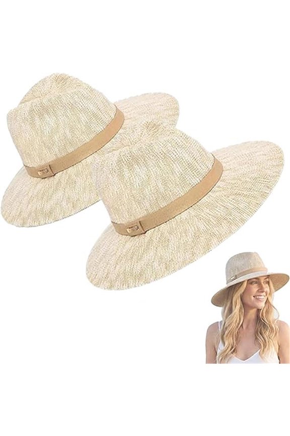 Women's Packable Knit Fedora Hat - Soft Foldable Sun Hat for Beach, Travel, Hiking - Lightweight Breathable Summer Fedora with UPF Protection(XX-2pcs)