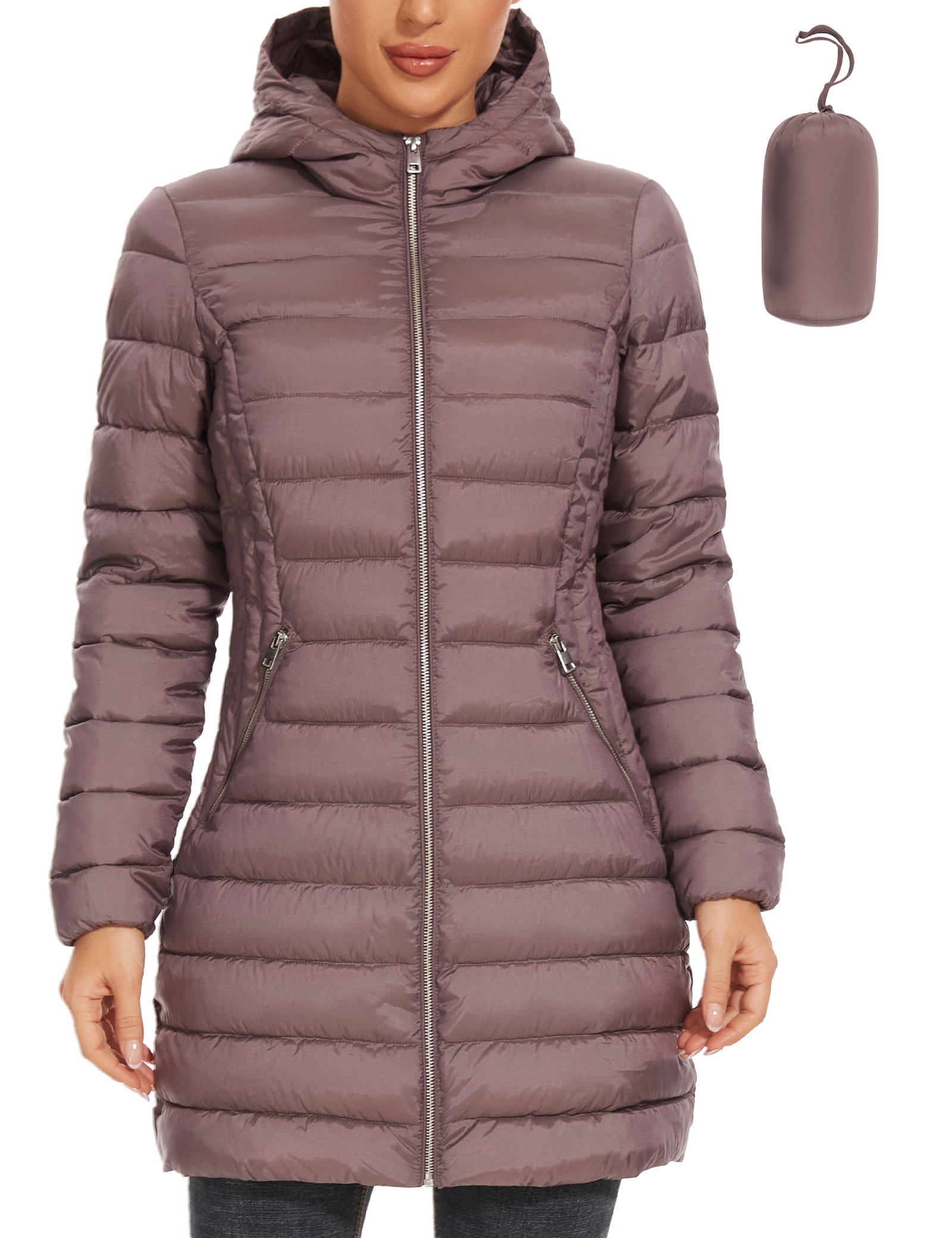Women's Packable Puffer Coat Lightweight Puffer Coat Hooded Long