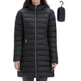 thumbnail image 1 of Women's Packable Puffer Coat - Lightweight Puffer Coat Hooded Long Puffer Coat Winter Warm Puffer Jacket with Metal Zipper (Jet Black, M), 1 of 8