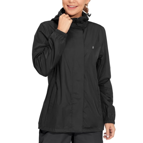 Women's Lightweight Waterproof Rain Jacket, Hooded Windbreaker for Hiking Travel Fishing Cycling Black XS