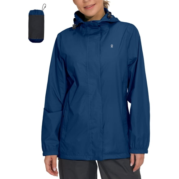 Women's Packable Rain Jacket Windbreaker Waterproof Lightweight Rain Coat with Hood for Golf Cycling Hiking Classic Blue M