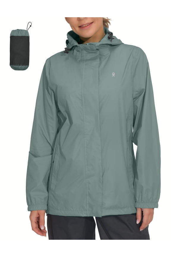 Women's Packable Rain Jacket Windbreaker Waterproof Lightweight Rain Coat with Hood for Golf Cycling Hiking Pale Aqua XL