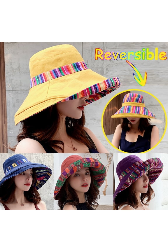 Women's Packable Reversible Bucket Hat UV Sun Protection Wide Brim Summer Beach Cap