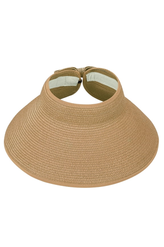 Women's Packable Roll Up Wide Brim Sun Visor Crhable Straw Beach Hat Bonnet Tan