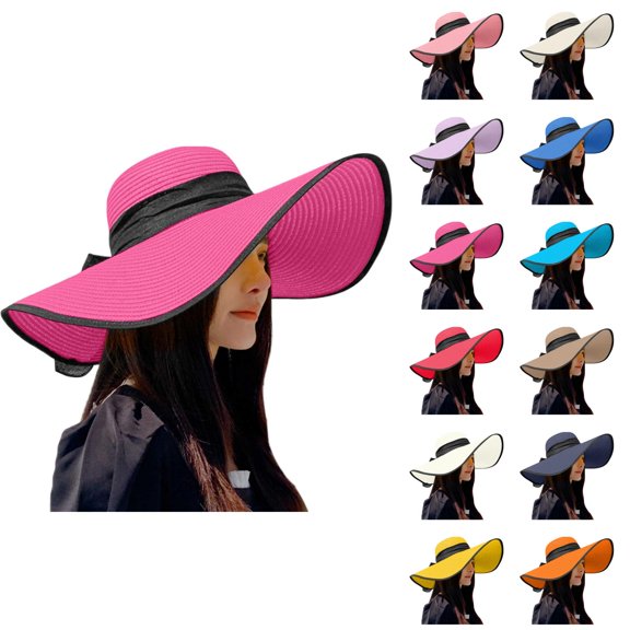 Women's Packable UV Protection Straw Sun Hat – Wide Brim Beach Hat for Outdoor Fun, Hiking, Vacation & Travel, Comfortable & Stylish for Full Sun Coverage