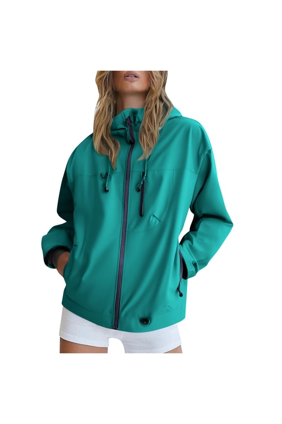Women's Packable Waterproof Windbreaker Jacket for Hiking and Travel Lightweight Hooded Raincoat with Zippered Pockets