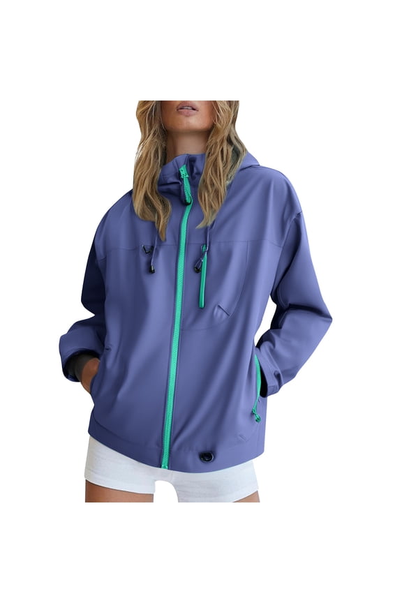 Women's Packable Waterproof Windbreaker Jacket for Hiking and Travel Lightweight Hooded Raincoat with Zippered Pockets