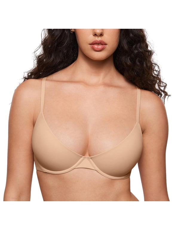 Women's Padded Balconette Bra Lightly Lined Underwire Demi T-shirt Bra Ultra-soft Smooth Supportive Plunge Bra, 34