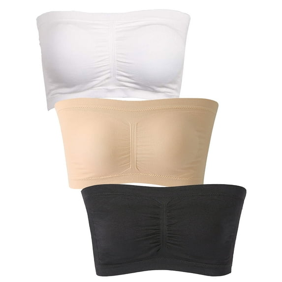 Women's Padded Bandeau Bra Strapless Basic Layer Tube Top Plus Size 1-3 Packs