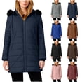 thumbnail image 1 of Women's Padded Hooded Jacket Long Sleeve Solid Color Winter Coat Outerwear Warm Thickened Fashion Parka for Cold Weather | CSEONE,Blue XL, 1 of 9