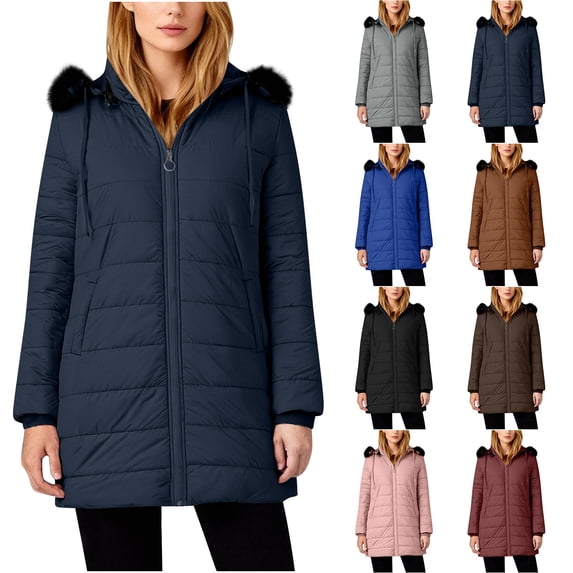 Women's Padded Hooded Jacket Long Sleeve Solid Color Winter Coat Outerwear Warm Thickened Fashion Parka for Cold Weather | CSEONE,Gray XL