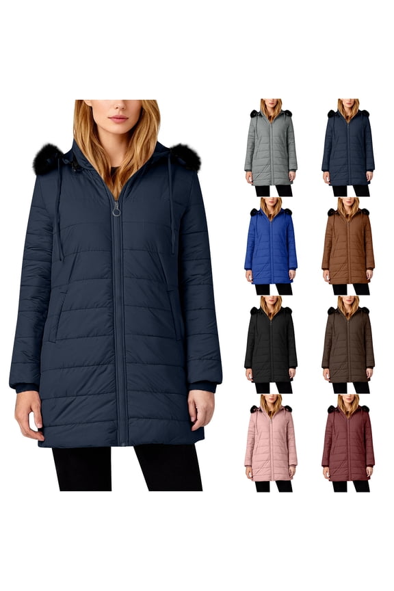 Women's Padded Jacket with Hood Long Sleeve Solid Color Outerwear Coats for Casual Streetwear Travel and Winter Fashion Essential Gift for Ladies | Sopatenor,Blue XL