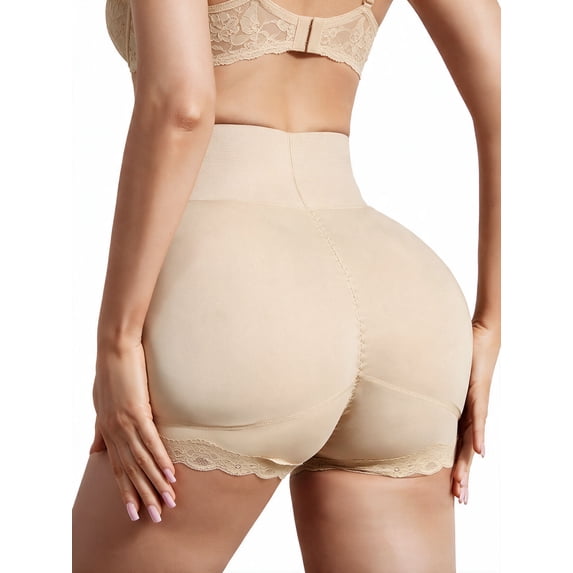 Women's Butt Lifter Shapewear Shorts with Removable Hip Pad & Butt Pad, High Waist Seamless Tummy Control Lace Hip Enhancer Shaper