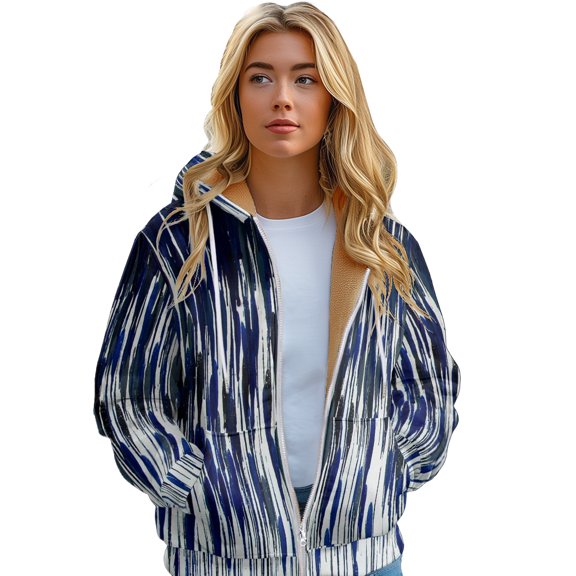 Women's Padded Long Zip Hoodie Chopped Colour Print Casual warm jacket