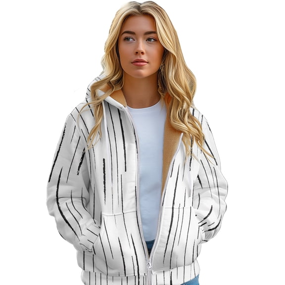 Women's Padded Long Zip Hoodie Chopped Colour Print Casual warm jacket