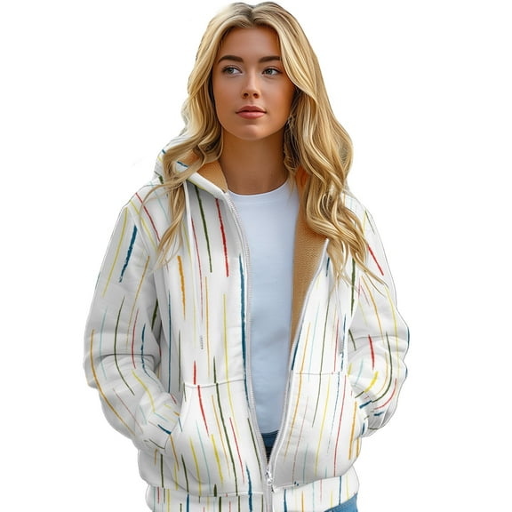 Women's Padded Long Zip Hoodie Chopped Colour Print Casual warm jacket