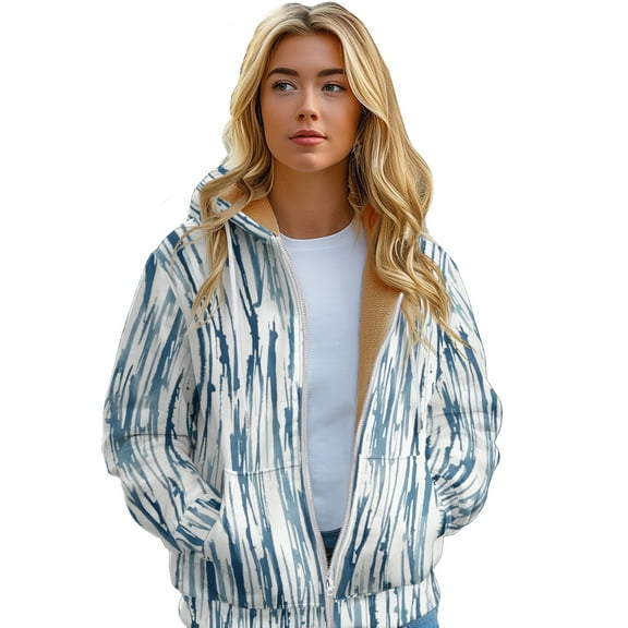 Women's Padded Long Zip Hoodie Chopped Colour Print Casual warm jacket