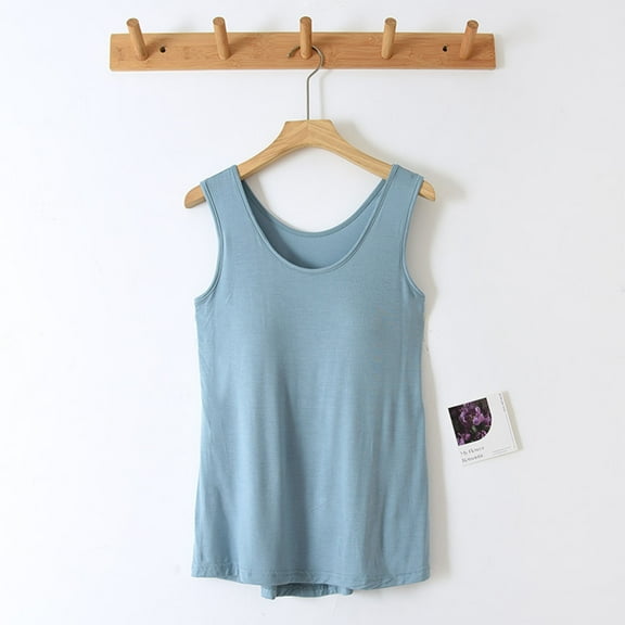 Women's Padded Sleeveless Round Neck Top Pajamas Crewneck Shirts Pajamas Tops Soft Loungewear Blue L