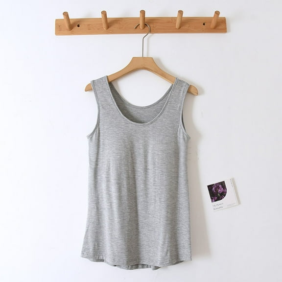 Women's Padded Sleeveless Round Neck Top Pajamas Crewneck Shirts Pajamas Tops Soft Loungewear Gray L