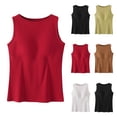 thumbnail image 1 of Women's Padded Tank Top Wide Strap Built-in Bra, Slim Fit Sleeveless Summer Vest, Solid Color Base Layer, Shoulder Shaping Ribbed Shirt, Breathable Camisole, 1 of 7