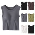thumbnail image 1 of Women's Padded Tank Top with Built-in Bra and Wide Straps Featuring Round Neck Cropped Design Gray M, 1 of 8
