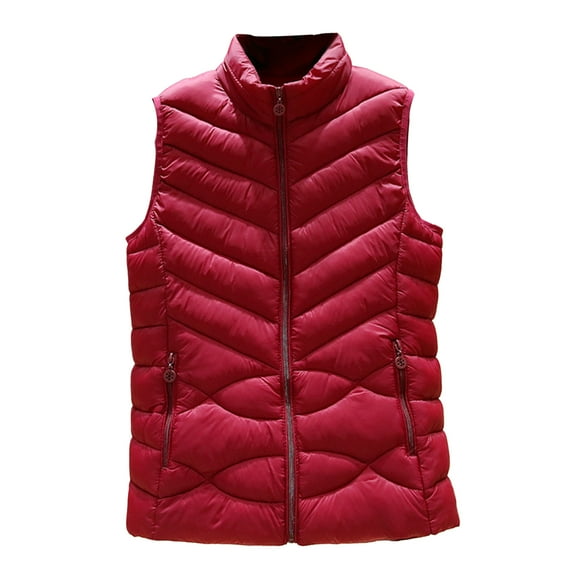 Women's Padded Vest Autumn Winter Ultra Light Zipper Closure Warm Sleeveless Jacket Slim Fit Windproof Stand-up Collar Waistcoat for Home Work