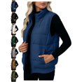 thumbnail image 1 of Women's Padded Vest Stand Collar Sleeveless Zip Front Warm Casual Fall Vest, 1 of 9