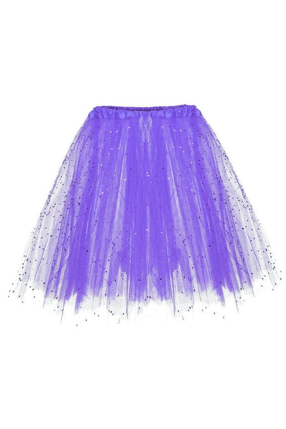 Women's Paillette Elastic 3-Layer Short Tutu Skirt for Dancing, Swing, Princess , Ballet, Rainbow Tulle Petticoat & Cute Underskirt