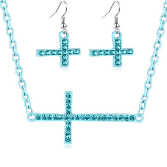 Women's Painted Crystal Cross Choker Necklace Personalized Religious Drop Earrings Linked Chain Rhinestone Costume Cocktail Party Jewelry