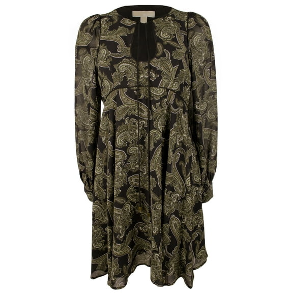 Women's Paisley Georgette Keyhole Neckline Dress Olv 6