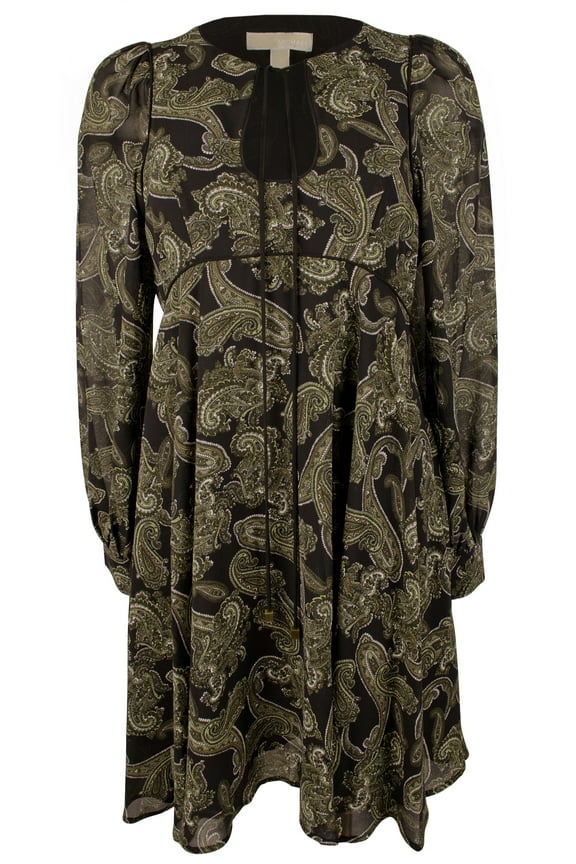 Women's Paisley Georgette Keyhole Neckline Dress Olv 6