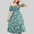 thumbnail image 1 of Women's Paisley Off Shoulder Midi Dress with Smocked Bodice and Ruffled Hem - Small, Teal, 1 of 6