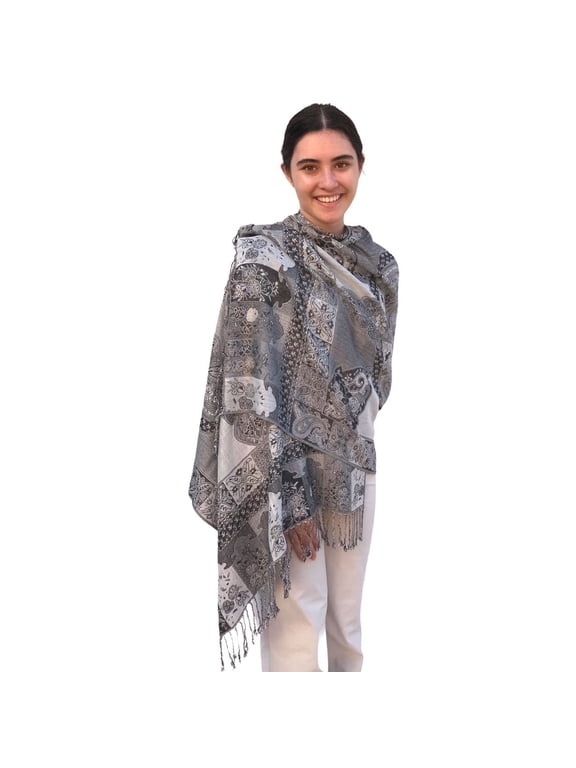 pashmina - jacquard paisley shawl - stylish scarf - double sided wrap brown sand