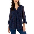 thumbnail image 1 of Women's Paisley Ruffle-Sleeve Top Intrepid Blue Combo S, 1 of 1