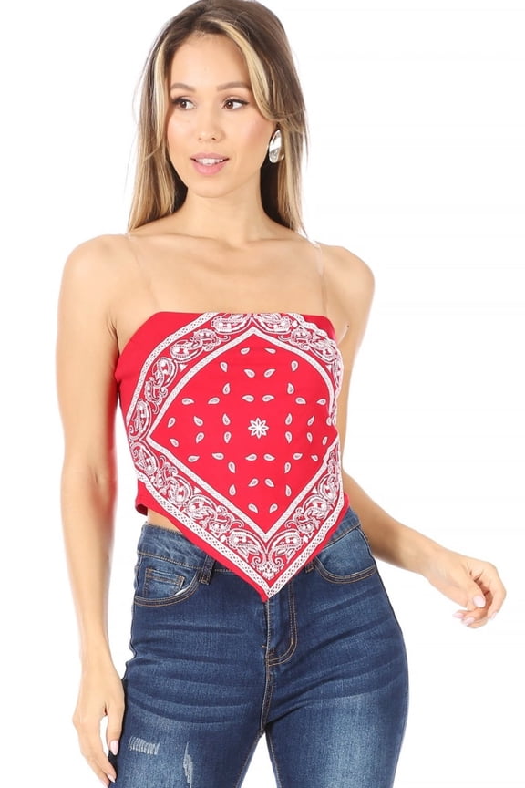 Women's Paisley Sexy Bandana tube crop top with clear adjustable spaghetti strap