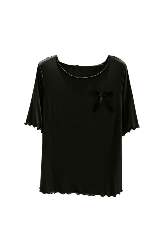 Women's Pajama Blouses Solid Color Round Neck Home Clothing Casual Thin Inner Layer Home Base Shirt Short Sleeve Top