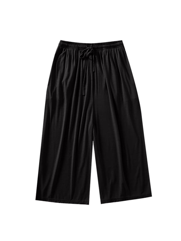 Women's Pajama Capri Pants Wide Leg Drawstring Pjs Bottoms Casual Lounge Yoga Pant Comfy Summer Loungewear
