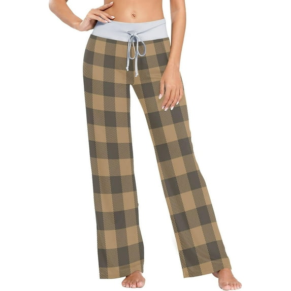 Women's Pajama Pants Brown Plaid Comfy Stretch Sleepwear Essentials womens Lightweight Lounge Terry Pajama Pant, X-Large