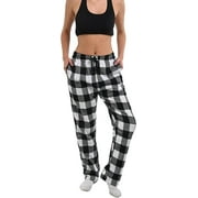 Women's Pajama Pants - Comfy Cotton Drawstring Plaid Lounge & Sleep Bottoms Black White, Medium