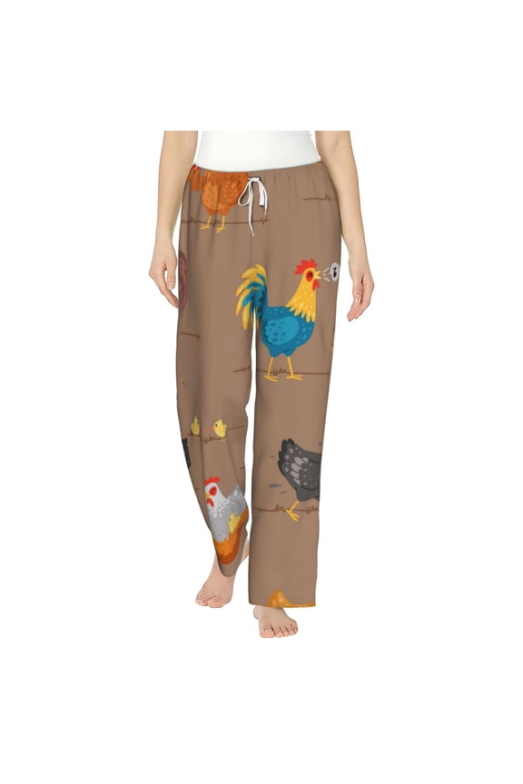 Women's Pajama Pants Comfy Sleep Lounge Bottoms Pockets, Chicken Cartoon Chick Hen Music