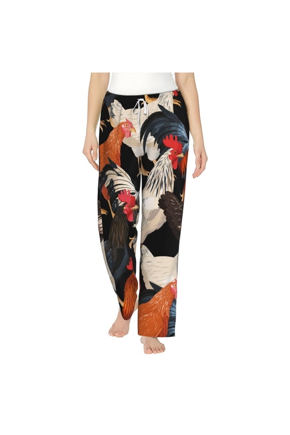 Women's Pajama Pants Comfy Sleep Lounge Bottoms Pockets, Colorful Hens Chicken Vintage