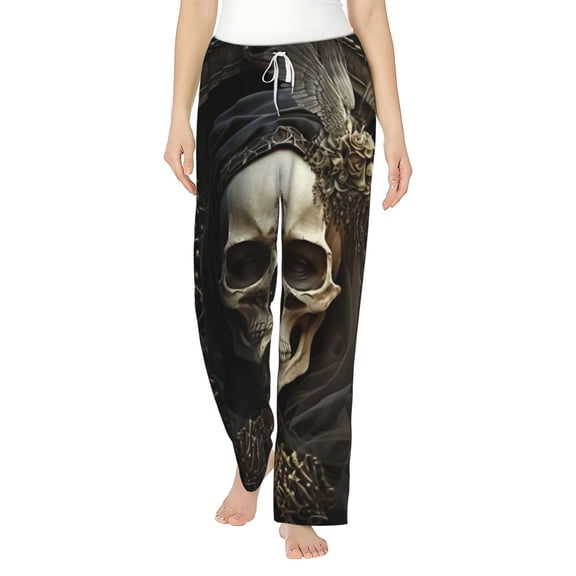 Women's Pajama Pants Comfy Sleep Lounge Bottoms Pockets, Gothic Witchy Skull Black