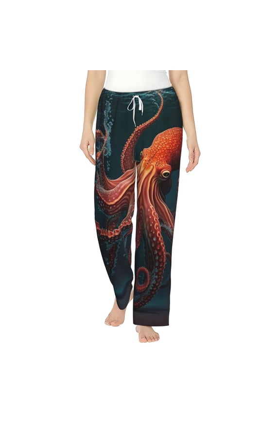 Women's Pajama Pants Comfy Sleep Lounge Bottoms Pockets, Red Octopus Tentacles Art