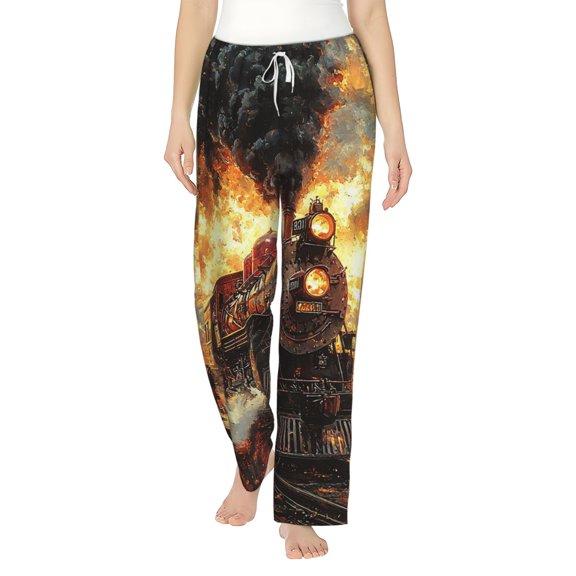 Women's Pajama Pants Comfy Sleep Lounge Bottoms Pockets, Retro Steam Train Vintage