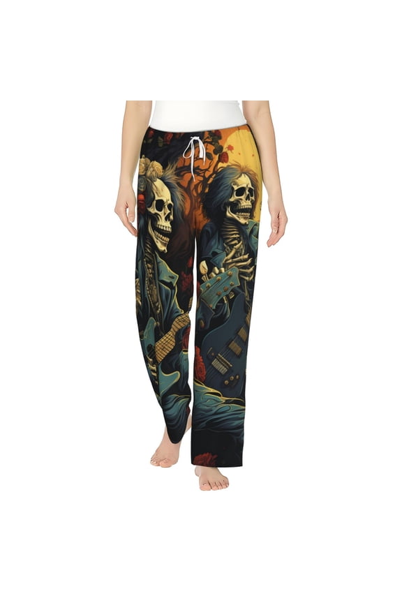 Women's Pajama Pants Comfy Sleep Lounge Bottoms Pockets, Skull Heavy Metal Rock Skeleton Cool