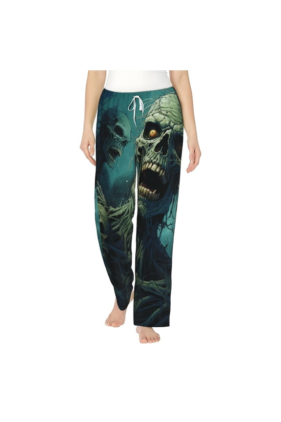 Women's Pajama Pants Comfy Sleep Lounge Bottoms Pockets, Zombie Skull Art